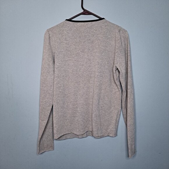 Les Copains Cardigan Velvet Trim Bow Large Oatmeal Office Work Preppy Large - Picture 8 of 9